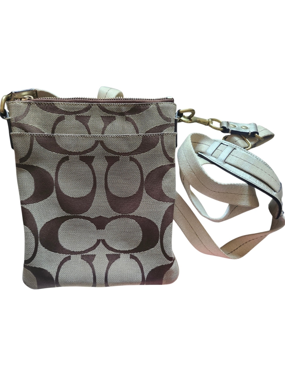 Coach Vintage Signature Stripe Swingpack Crossbody Bag in Beige/Brown - Picture 5 of 9